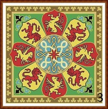 Heraldic Mandala Lion Rampant Circular Design Counted Cross Stitch Patte... - $6.50