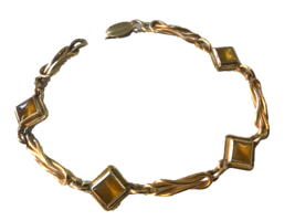 Gold on Sterling  Bracelet Tigers Eye Pretzel Link 1930s-40s RETRO PERIOD - £42.45 GBP