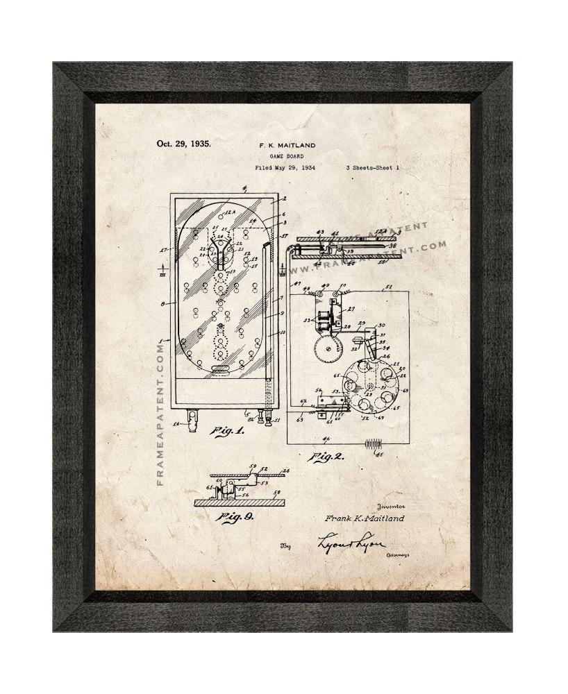 Pinball Game Patent Print Old Look with Beveled Wood Frame - £20.25 GBP - £89.27 GBP