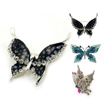 Sparkling Butterfly Brooch Pin Crystal New Enamel Black Pink Blue High Quality - £7.15 GBP