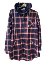Grace Karin Women Size XXL Red Plaid Shacket Hooded Button Up Shirt Jacket - $28.73