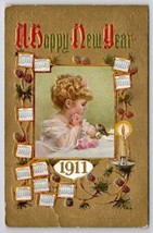 New Year 1911 Calendar Greetings Pretty Little Girl With Bird Postcard C40 - £6.90 GBP