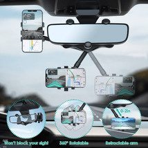 360 Car Rearview Mirror Rotation Adjustable Phone Holder Mount Multifunction - £18.49 GBP