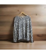 Time And Tru Sweater Womens XXL 20 Leopard Print Gray On White Long Slee... - $12.74