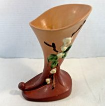 Vintage Roseville Pottery Pink Snowberry Cornucopia Vase 8.5&quot; Tall ICC-8 1940s - $24.24