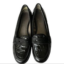 Aquatalia Marvin K Womens Black Croc Embossed Leather Loafer Size 7 - £50.44 GBP