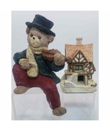 Violin Player Bear Figurine 6&quot; &amp; &quot;The Weavers Lodgings&quot; 1991 Vintage Cot... - $27.71