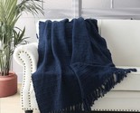 Chunky Knit Throw Blanket, Navy Blue Soft Warm Cozy Bed Throw Blanket Wi... - $51.29