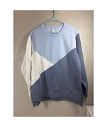 Green Tea Womens Colorblock Sweatshirt Tri-Color Side Split Seam Denim M... - $27.96 CAD