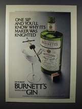 1971 Burnett&#39;s White Satin Gin Ad - Maker Was Knighted - £14.61 GBP