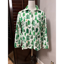 Nordstrom Womans Pajama Top Flannel Christmas Tree 100% Cotton White Gre... - $11.29