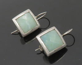 925 Sterling Silver - Vintage Faceted Jade Shiny Square Dangle Earrings - EG9094 - £52.03 GBP
