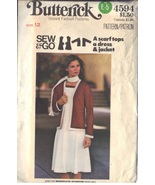 BUTTERICK PATTERN 4594 SIZE 12 MISSES' JACKET, DRESS, SCARF UNCUT - $3.00