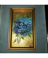 Vtg oil painting On Pure gold leaf floral folk art Stel Velvet Trim Frame - $251.61