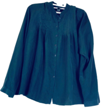 Eileen Fisher Blouse PL Silk Button-up Black Long Sleeve Mandarin Collar... - $24.15