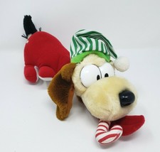 12&quot; Vintage 1983 Garfield Odie Christmas Puppy Dog W Cane Stuffed Animal Plush - £26.08 GBP
