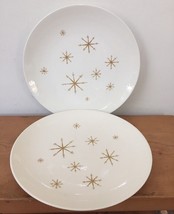 Pair Vintage Royal China Star Glow Gold Atomic Age Ironstone Dinner Plates 10&quot; - £23.90 GBP