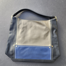Gussaci Purse Gray Blue Black Vegan Leather Hand Bag Tote Colorblock - $25.64