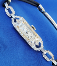 EARTH MINED DIAMOND ORIGINAL ART Deco Gatsby era Watch Vintage SOLID PLA... - $3,605.25