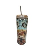 Highlander Cow Tumbler Teal and Cheetah Print Insulated Tall Skinny Meta... - $419.43 MXN