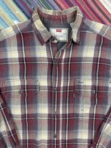VTG 90s Levis Button Up Board Shirt Camp Plaid Heavy Flannel Long Sleeve... - £17.80 GBP
