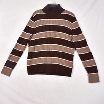 Jeanne Pierre Brown Stripe Stretch Turtleneck Sweater Size: XL 100% Cotton - £14.81 GBP