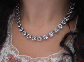 Clear Diamond Graduate Tennis necklace w/ Swarovski Crystal Chatons Choker - £55.94 GBP