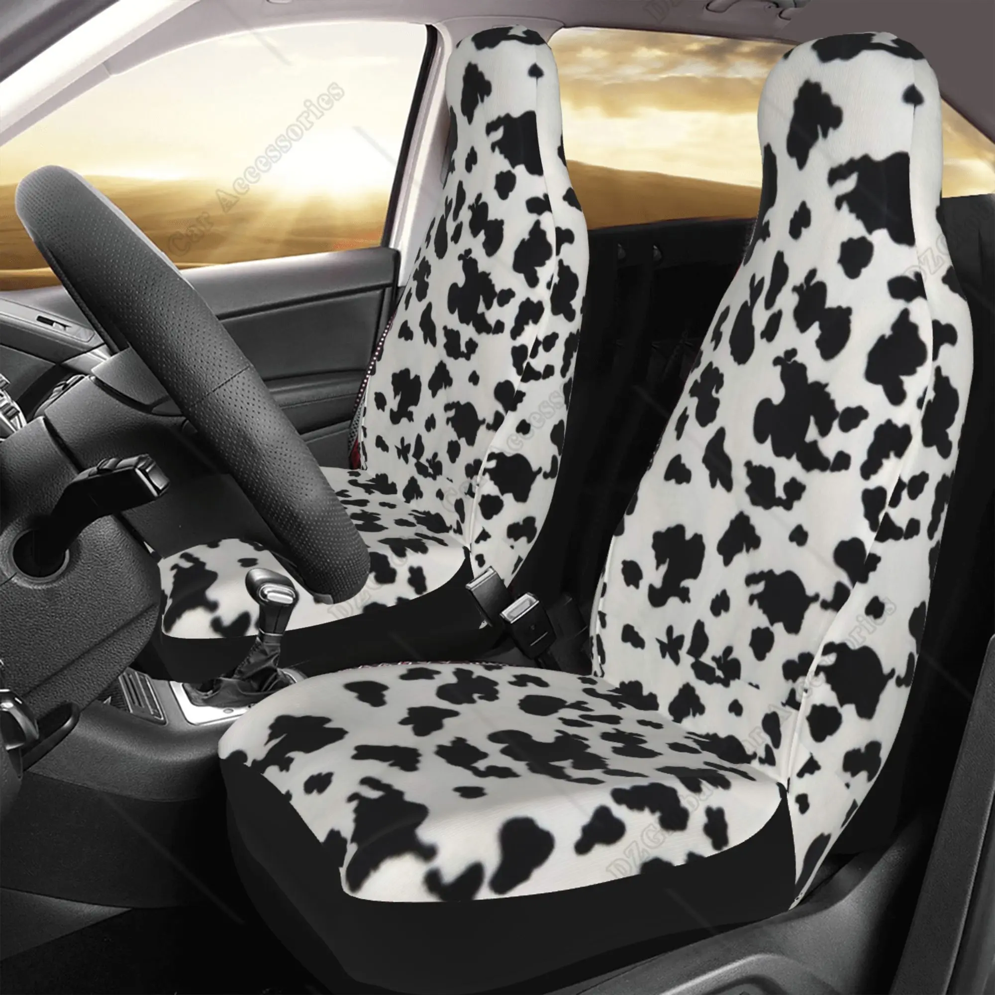 Vintage Cow Print Car Seat Cover 2 Pieces Black White Cow Car Accessories Animal - £22.81 GBP