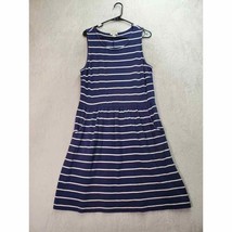 Garnet Hill Dress Women Size 12 Blue Striped Cotton Sleeveless Round Neck Pocket - £19.14 GBP