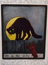 Halloween Postcard Black Cat On Fence Full Moon Ullman Series 138 Memphis 1909 - £56.59 GBP