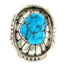 Vtg Sterling Native American Navajo Chunky Turquoise File Work Ring Band 6 3/4 - £70.17 GBP