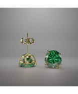 Round Green Emerald Earring 925 Silver Solitaire Stud 925 Silver Earring... - $393.52 CAD