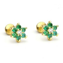 14 Carat Yellow Gold Plated Silver May Flower Children Screw Back Stud Earrings - £29.45 GBP