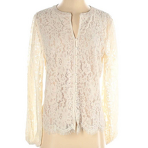 Rachel Zoe Cream Ivory Long Sleeve Floral Lace Button Up Blouse Size Small - $45.00