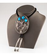 Plata de Ley Adorno Esculpida Plata Cordón con Turquesa Detalles Cuero - $19,963.76 MXN
