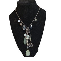 Blue and Green Silvertone Multi Drop Necklace 27.5 in Chain with 4 in Drop - £12.17 GBP