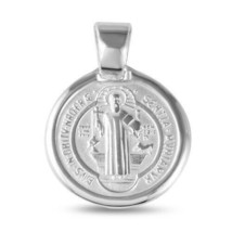 St. Saint Benedict Medallion Round Pendant Necklace Sterling Silver 16 18 23 mm - £17.22 GBP+
