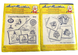 Transfers Aunt Martha&#39;s Hot Iron Lot Of 2 3918 and 3286 Veggie Marine Vtg Crafts - £9.74 GBP