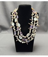 Purple Quartz Baroque Pearls &amp; Mother of Pearl Chip 3-Strand Beaded Neck... - £27.37 GBP