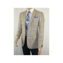 Men Sport Coat by Berlusconi Turkey Soft European Plaid #MK80 04 Beige Blue image 6