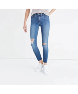 Madewell Sz 26 High Rise Skinny Jeans Distressed Medium Wash Raw Hem Str... - $462.36 MXN