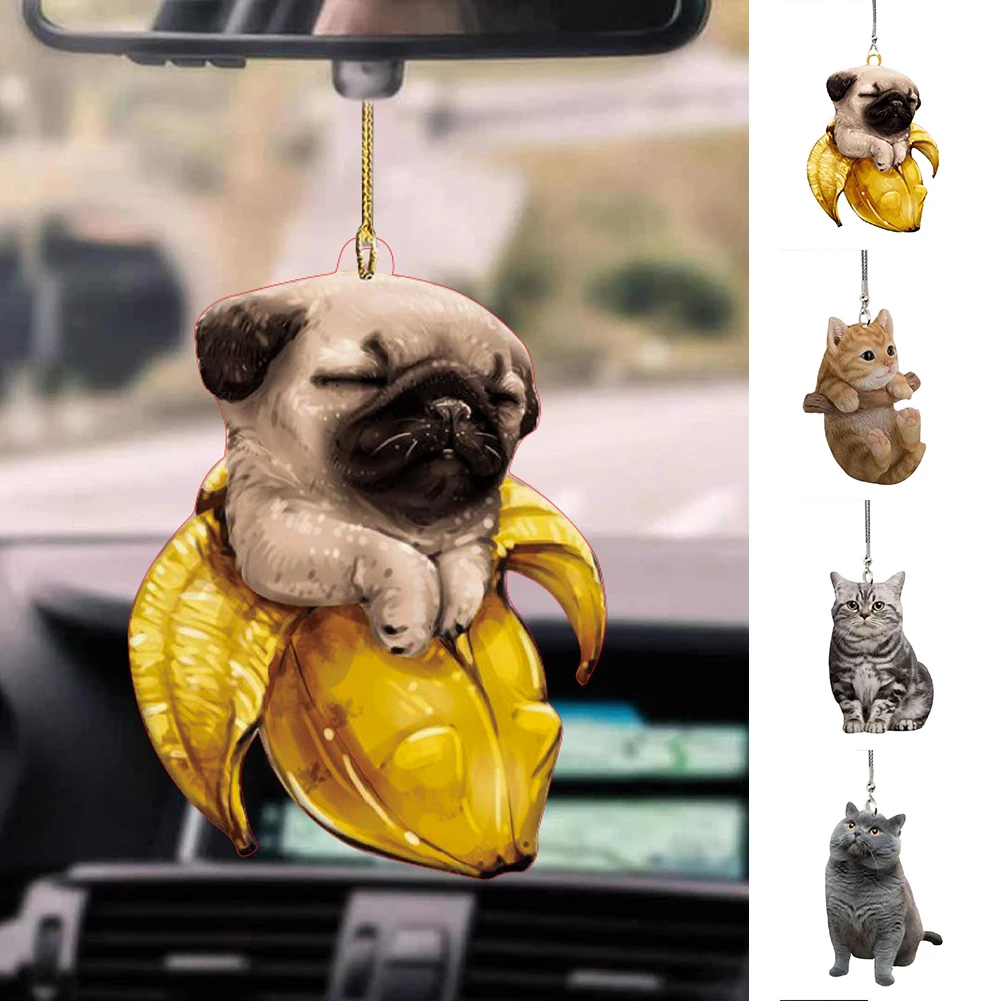 2D Cute Cat Puppy Car Hanging - Creative Simulation Model for Car Interior Dec - £11.04 GBP