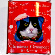 Christmas Plastic Ornament Black And White Cat By E &amp; S Pets New In The Box - £11.57 GBP