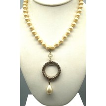 Vintage Marvella Knotted Pearl Strand Choker Necklace with Filigree Ring Pendant - £45.63 GBP