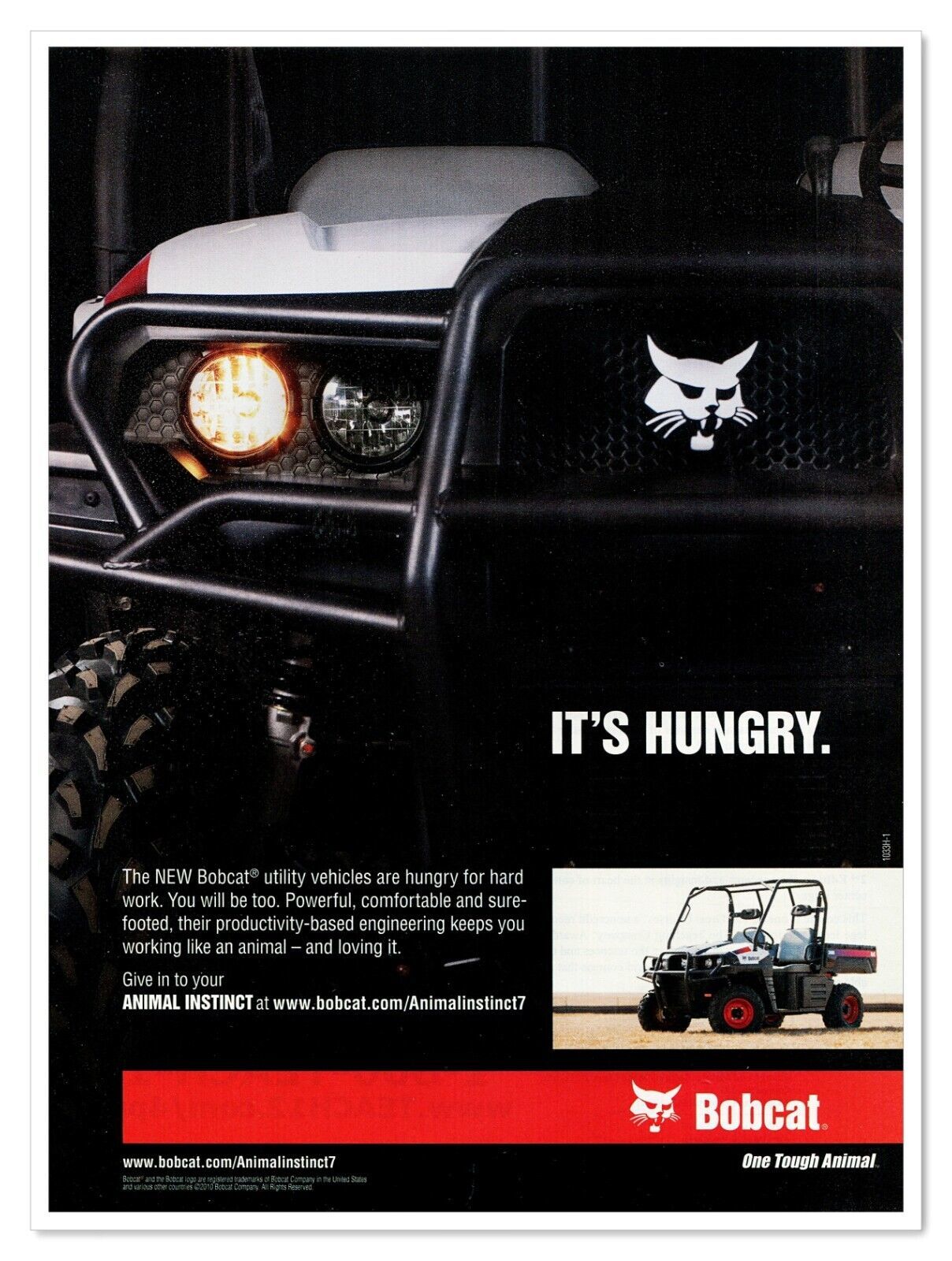 Primary image for Bobcat Utility Vehicle Animal Instincts 2010 Full-Page Print Magazine Ad