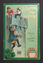 St Patricks Day Greetings Blarney Stone Horseshoe Clover Embossed Postcard 1909 - £6.31 GBP