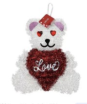 Valentine&#39;s Day Tinsel Teddy Bear Hanging Wall Sign 13 Inches Tall - $16.73