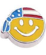 US Flag Patriotic Smiley Face Floating Locket Charm - $2.42