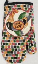 Fabric Printed Kitchen 10&quot;Oven Mitt Rooster In The Circle Cooked Black Back Home - £12.52 GBP