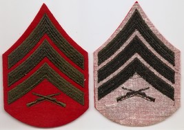 Vintage USMC Marine Corps E-5 Sergeant Green On Red Emnbroidered Patch Pair Set - £3.93 GBP